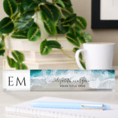 Elegant Beach Blue Green Script Mit Monogramm Namensplakette