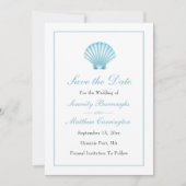 Elegant Beach Blue Muschel Wedding Save the Date Ankündigung (Vorderseite)