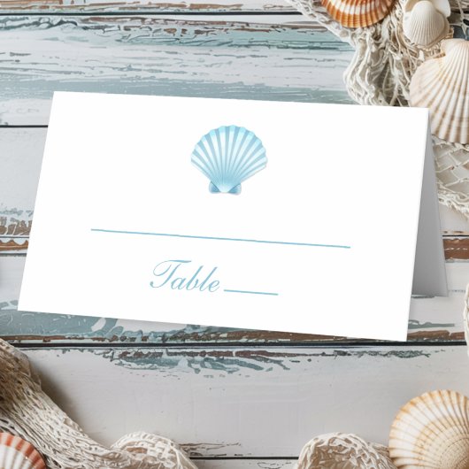 Elegant Beach Blue Nautical Seashell Wedding Platzkarte