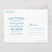 Elegant Beach Blue Ocean Save the Date Ankündigungspostkarte (Rückseite)