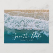 Elegant Beach Blue Ocean Save the Date Ankündigungspostkarte (Vorderseite)