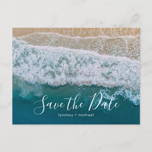 Elegant Beach Blue Ocean Save the Date Ankündigungspostkarte (Vorderseite)