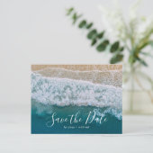 Elegant Beach Blue Ocean Save the Date Ankündigungspostkarte (Stehend Vorderseite)
