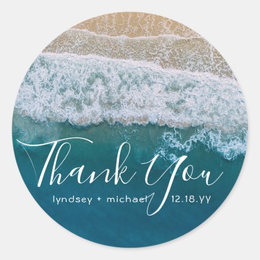 Elegant Beach Blue Ocean Vielen Dank Gastgeschenk Runder Aufkleber (Vorderseite)