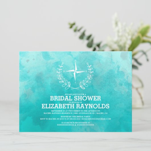 Elegant Beach Destination Bridal Dusche Einladung (Stehend Vorderseite)