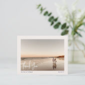 Elegant Beach Modern Wedding Foto Danke Navy Postkarte (Stehend Vorderseite)