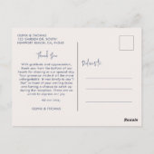 Elegant Beach Modern Wedding Foto Danke Navy Postkarte (Rückseite)