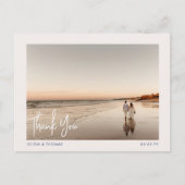 Elegant Beach Modern Wedding Foto Danke Navy Postkarte (Vorderseite)