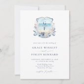 Elegant Beach Monogram Wappen Wedding Einladung (Vorderseite)