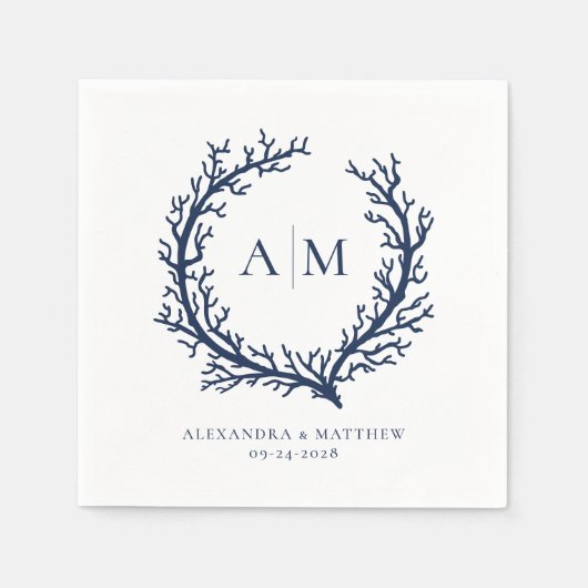 Elegant Beach Nautical Monogram Wedding Serviette (Vorderseite)