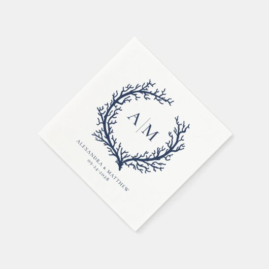 Elegant Beach Nautical Monogram Wedding Serviette (Ecke)