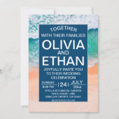 Elegant Beach Navy Blue Sea Waves Summer Wedding Einladung (Vorderseite)