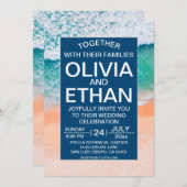 Elegant Beach Navy Blue Sea Waves Summer Wedding Einladung (Vorne/Hinten)