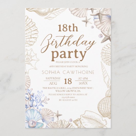 Elegant Beach Party ⎮Sea 18th Birthday Einladung (Vorderseite)
