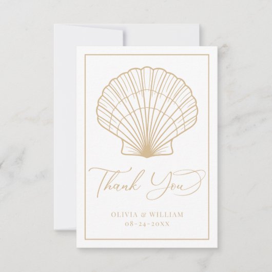 Elegant Beach Seashell Beige Wedding Dankeskarte (Vorderseite)