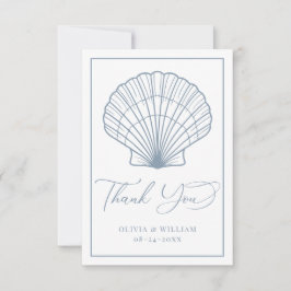 Elegant Beach Seashell Dusty Blue Wedding Dankeskarte