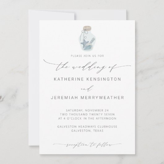 Elegant Beach Seashell Moderne Script Wedding Einladung (Vorderseite)