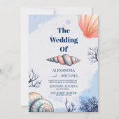 Elegant Beach Seashell Moderne Script Wedding Einladung (Vorderseite)