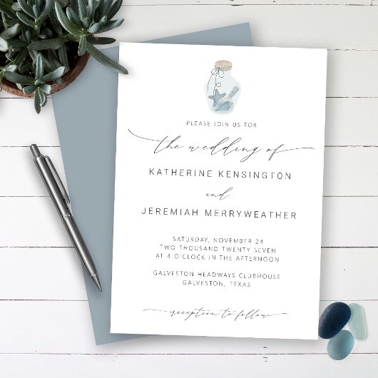 Elegant Beach Seashell Moderne Script Wedding Einladung