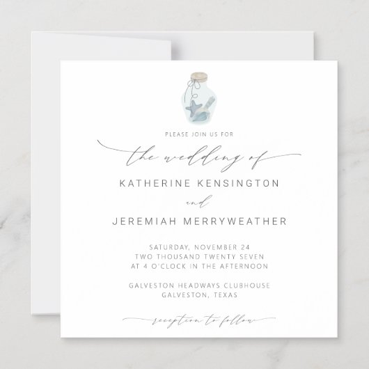 Elegant Beach Seashell Moderne Script Wedding Magneteinladung (Vorderseite)