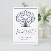 Elegant Beach Seashell Navy Blue Wedding Dankeskarte (Stehend Vorderseite)