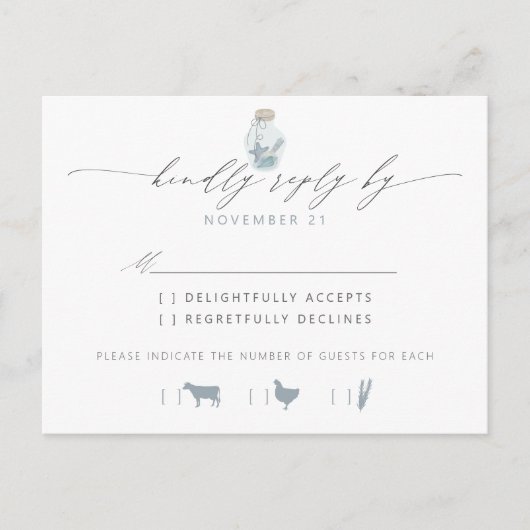 Elegant Beach Seashell Script Wedding RSVP Einladungspostkarte (Vorderseite)