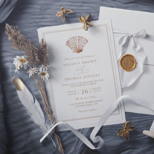 Elegant Beach Simple Minimalist QR Code Wedding Einladung