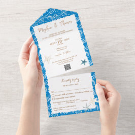 Elegant Beach Themed Wedding mit QR Code UAWG All In One Einladung