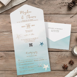 Elegant Beach Themed Wedding mit QR Code UAWG All In One Einladung