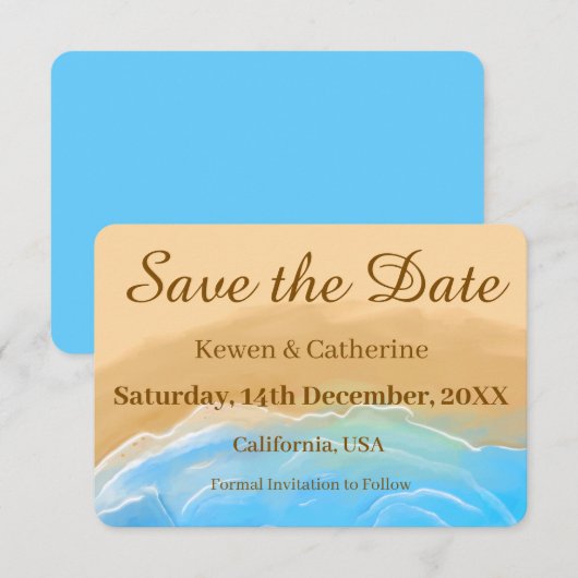 Elegant Beach Watercolor Wedding Save The Date (Vorne/Hinten)