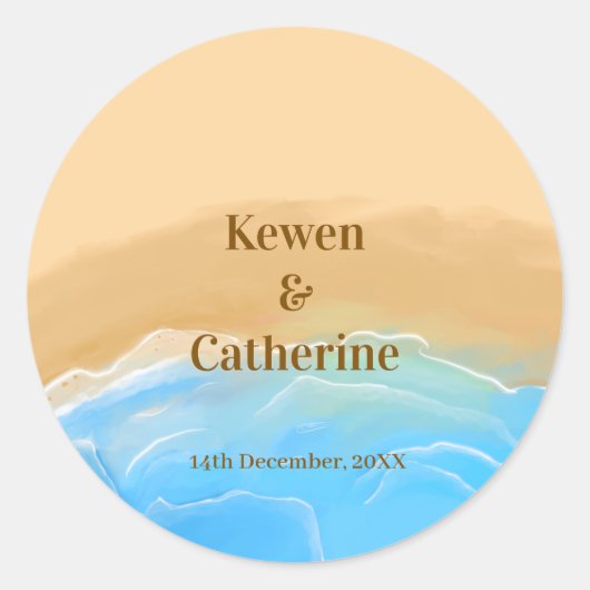 Elegant Beach Watercolor Wedding Sticker (Vorderseite)