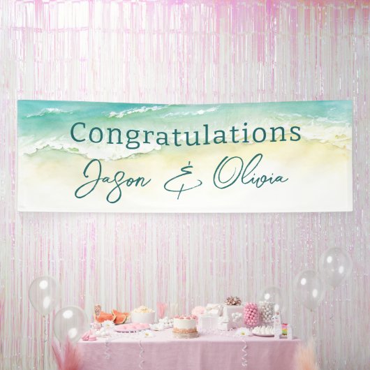 Elegant Beach Wedding Herzlichen Glückwunsch Banner (Party)