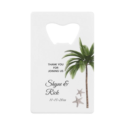Elegant Beach Wedding Palm Tree Vielen Dank Geldbeutel Flaschenöffner (Vorderseite)