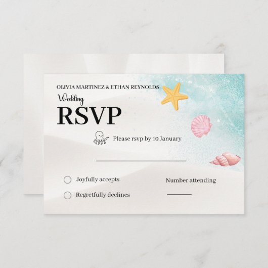 Elegant Beach Wedding RSVP Card (Vorne/Hinten)