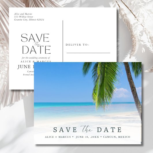 Elegant Beach Wedding Save the Date Ankündigungspostkarte