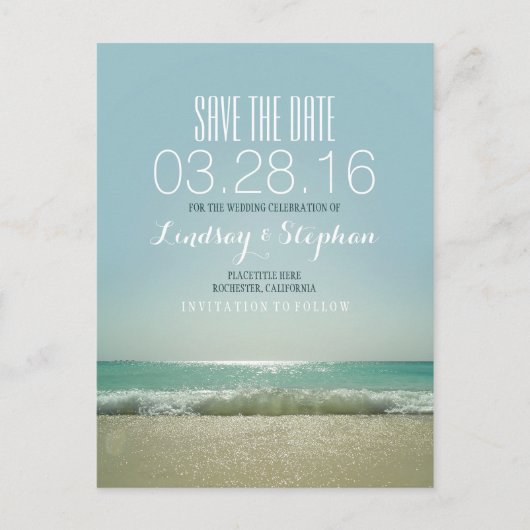 Elegant Beach Wedding Save the Date Ankündigungspostkarte (Vorderseite)