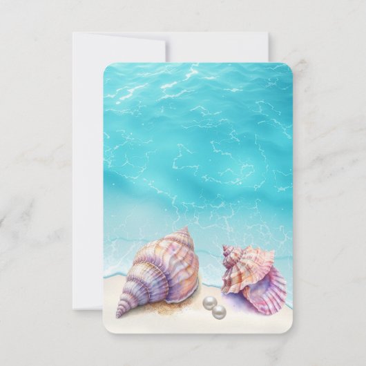 Elegant Beach Wedding Seashells Pearls Nautical Dankeskarte (Rückseite)