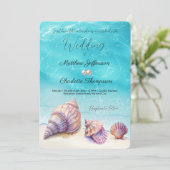 Elegant Beach Wedding Seashells Pearls Nautical Einladung (Stehend Vorderseite)