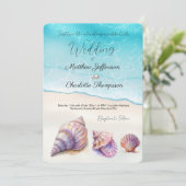 Elegant Beach Wedding Seashells Pearls Nautical Einladung (Stehend Vorderseite)