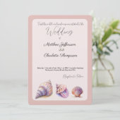 Elegant Beach Wedding Seashells Pearls Nautical Einladung (Stehend Vorderseite)