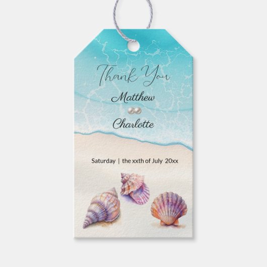 Elegant Beach Wedding Seashells Pearls Nautical Geschenkanhänger (Vorderseite)