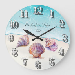 Elegant Beach Wedding Seashells Pearls Nautical Große Wanduhr