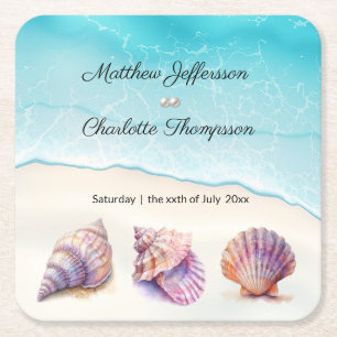 Elegant Beach Wedding Seashells Pearls Nautical Rechteckiger Pappuntersetzer