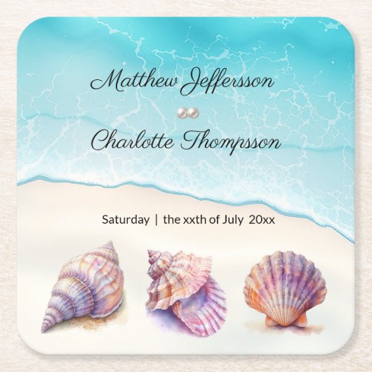 Elegant Beach Wedding Seashells Pearls Nautical Rechteckiger Pappuntersetzer (Vorderseite)