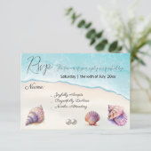 Elegant Beach Wedding Seashells Pearls Nautical RSVP Karte (Stehend Vorderseite)