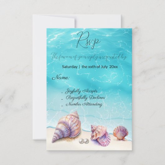 Elegant Beach Wedding Seashells Pearls Nautical RSVP Karte (Vorderseite)