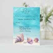 Elegant Beach Wedding Seashells Pearls Nautical RSVP Karte (Stehend Vorderseite)