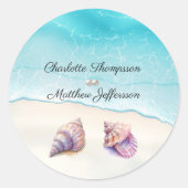 Elegant Beach Wedding Seashells Pearls Nautical Runder Aufkleber (Vorderseite)