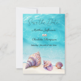 Elegant Beach Wedding Seashells Pearls Nautical Save The Date