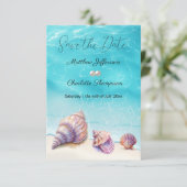 Elegant Beach Wedding Seashells Pearls Nautical Save The Date (Stehend Vorderseite)
